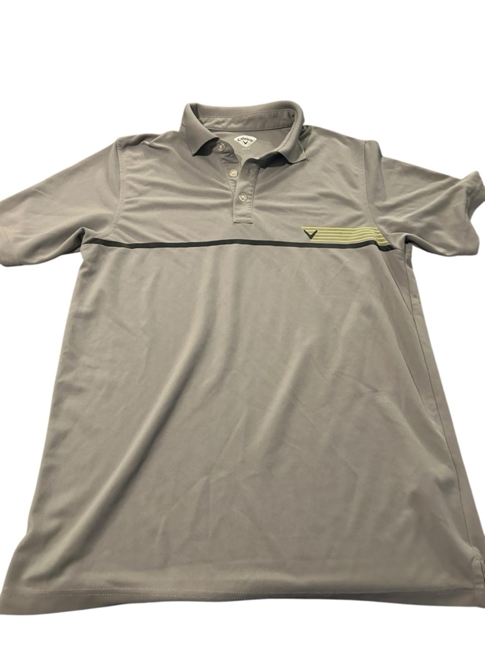 Callaway Light Gray Polo with Subtle Black and Yellow Striping med